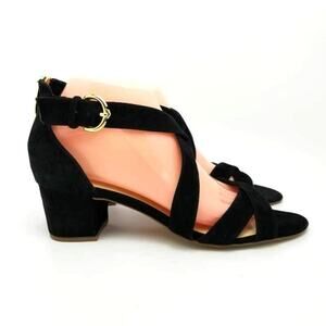 C. Wonder Louisa Black Suede Leather Buckle Block Heels Sandals Size 8 M